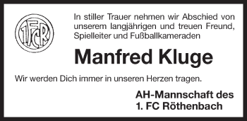 Traueranzeige von Manfred Kluge von Pegnitz-Zeitung